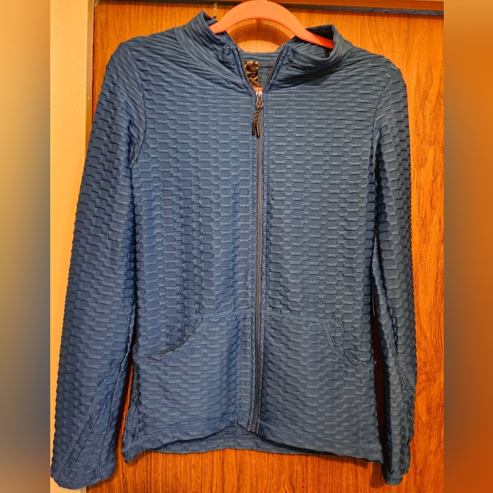 Blue Textured Zip-Up Jacket